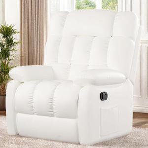 Recliner Chair, Leather Adjustable Recliner with Side Pockets, Living Room Power Reclining Lounge Chair for Adults, Small Spaces Comfy Sofa with Theater Seating for Bedroom, White
