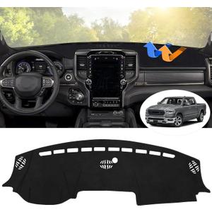 Autorder Dashboard Cover Mat for 2019-2023 2024 2025 2026 Dodge Ram 1500 2500 3500 Accessories Dash Cover Flannel Dash Mat Sunshade Glare UV Rays Protector Black