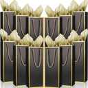 TaoBary 50 Pcs Gift Bags and Gold Wrapping Paper Set Bags for Bottle Bulk 4 x 5 x 13 Inch Champagne Gift Paper Sack with Handles for Christmas Appreciation Wedding Anniversary(black,30 Pcs)