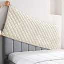 Velvet Bed Headboard Cover Slipcover - Stretch Quilted & Thicken Dustproof Protector for Queen/King, Washable Decorative Headboard Cover for Bedroom (Beige, 59x27.5 inch)