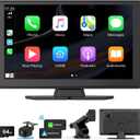 Wireless Carplay Screen for Car with 5K Dash Cam, 9" Portable Apple CarPlay & Android Auto Car Stereo with 1080p Backup Camera, Bluetooth/GPS Navigation/Voice Control/Mirror Link (black)