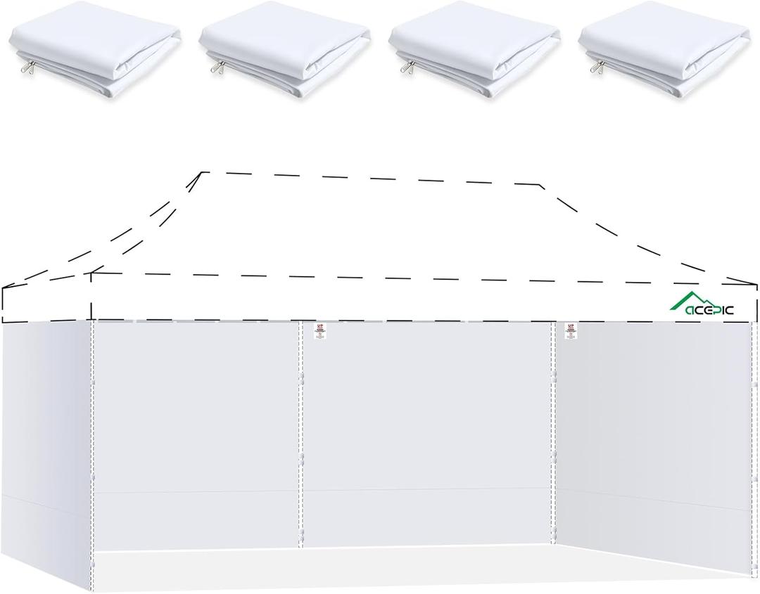Acepic 10x20ft Sidewalls with Zipper for 10x20 Pop up Canopy Tent Frame, Waterproof UV Protection, Provide Shelters for Outdoor, Party, Market, White (4PCS Sidewalls Only, Not Included Frame and Top)