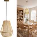12" Boho Pendant Light, Bamboo Basket Hanging Lamp, Large