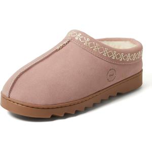 Dearfoams Women's Suede Indoor Outdoor Slip on Memory Foam House Doreen Clog Slippers,  13/1