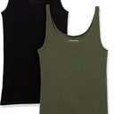 Amazon Essentials Women's Slim-Fit Thin Strap Tank Top, Pack of 2 (Medium, Black/Olive)