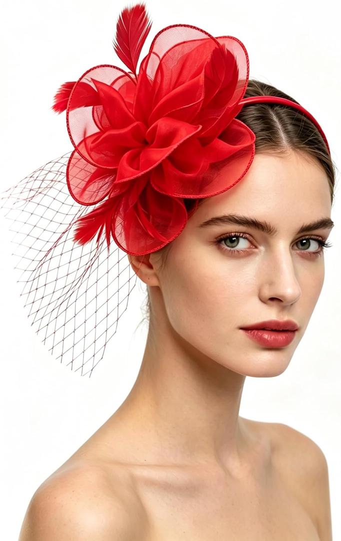 SAFERIN Women's Fascinators Feathers Tea Party Hat Veil Headband with Hair Clip for Cocktail Church