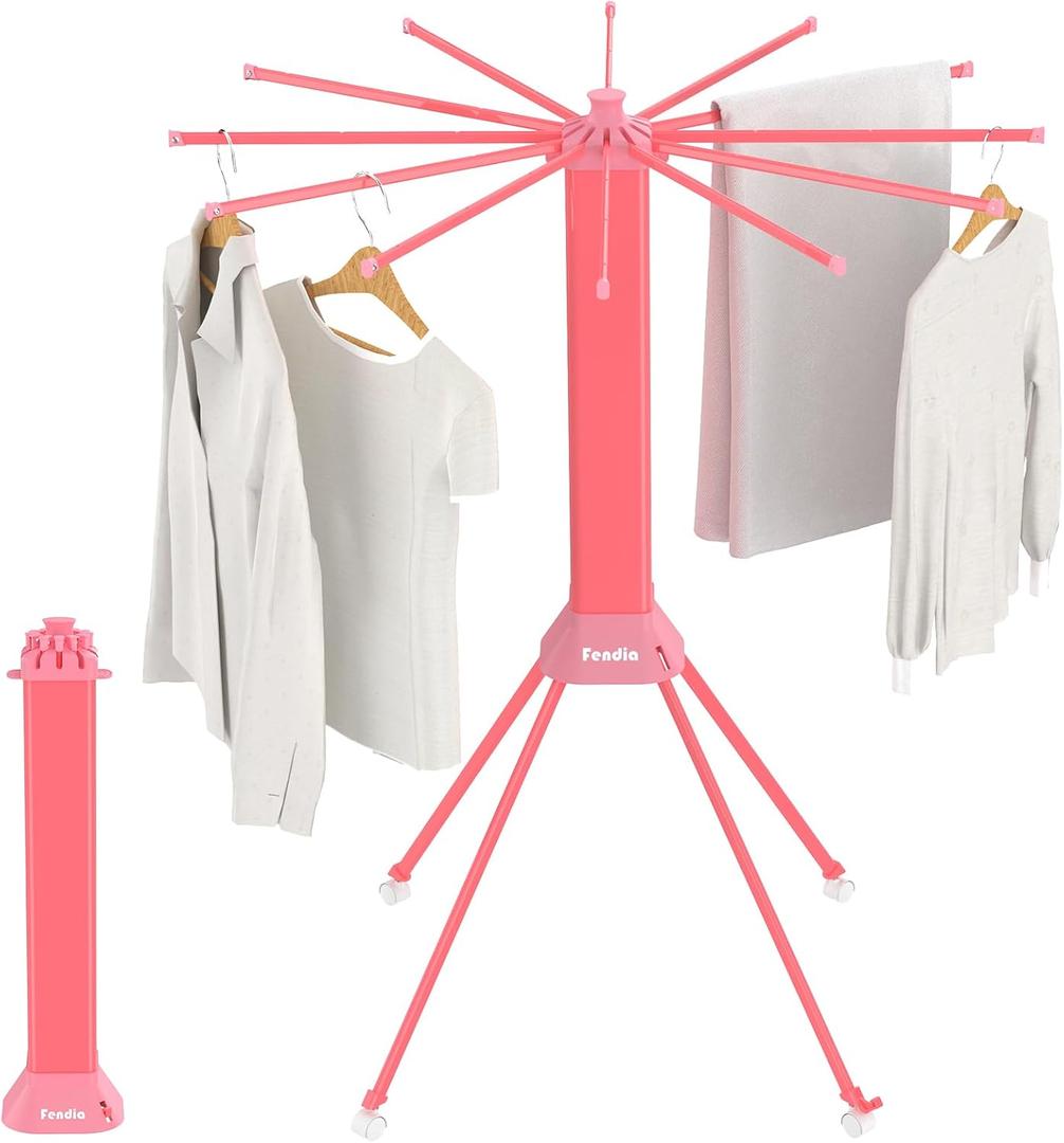 Fendia Clothes Drying Rack Foldable & Collapsible Drying Racks with 4-Leg Octopus Design, Large Capacity Space Saving Indoor Drying Rack for Bedroom, Balcony, Laundry for Indoor/Outdoor Use Pink