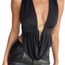 SOLY HUX Women's Sexy Halter Going Out Top Open Back Deep V Neck Sleeveless Vest Tank Tops Party Clubwear, L
