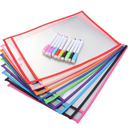 10Sets Reusable Dry Erase Pockets Transparent PVC Sewing Bags for School Accessories Includes Standard Bags and Pens for Worksheets and Templates