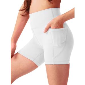 Girls 4'' High Waisted Biker Shorts, Stretchy Athletic Workout Running Shorts for Kids and Teens (White, L)