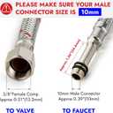 Midanya 24-Inch Long Faucet Water Supply Lines, Braided Stainless Steel Supply Hose 3/8-Inch Female Compression Thread x M10 Male Connector, x 2 Pcs (1 Pair)