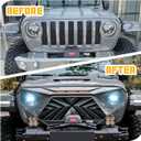 Seven Sparta Front Grill with 3 Amber LED Lights Compatible with 2018-2023 Jeep Wrangler JL JLU Gladiator JT, ABS Grille (Matte Black)