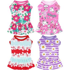 4PCS Dog Dresses Shirts for Extra Large Dogs Girl Female Pink Purple Red Skirts Summer Clothes Pet Apparel Floral Sundress Small Daisy Unicorn Stretchable Lightweight Outfit XL