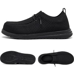 Men's Grey Steel Toe Loafers, Work Safety Shoes, Slip-On, Comfortable, Non-Slip, Breathable, Lightweight, 14, All Black/153