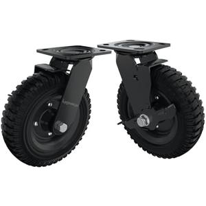 Lygoeege Swivel Heavy Duty Caster Wheel, 8 Inch*2, 1000lb Capacity, Black Rim, Solid Rubber, Cast Iron,Brake Casters,Outdoor, Flat Free for Carts, Dolly, Workbench,Trolley,DIY Tools