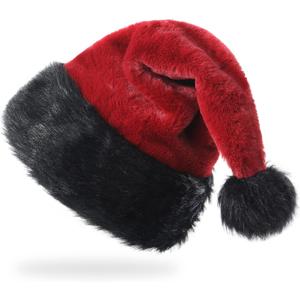 Personalized Santa Hat - Super Soft Plush Christmas Hat for Adults, Unisex Holiday Party Gift (Black-burgundy)