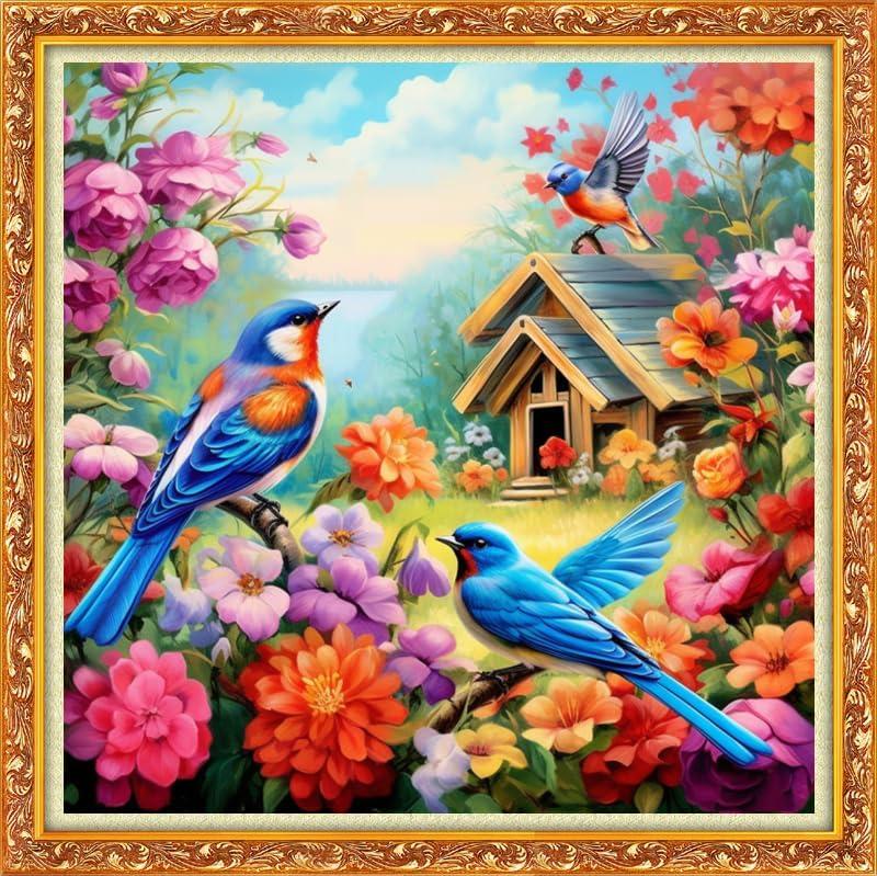 DMCVIVR Stamped Cross Stitch Kits for Beginners Adults Needlepoint Kits for Beginners Embroidery Kits for Adults Crossstitch Kit for Beginners 11CT-Bird House 18x18 inch (Artdesign35)