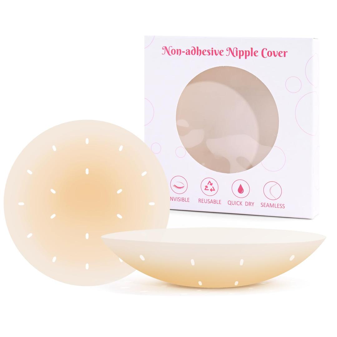 TENDER EPOCH Nipple Covers for Women, Grippy Not Sticky Circle Nipple Pasties, Ultra Thin & Invisible, Reusable Silicone Bra Pasties - Honey (Beige)