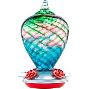 Hummingbird Feeders, 34OZ Hand Blown Glass Hummingbird Feeder for Outdoors Hanging with Ant Moat Hooks, Perfect for Gardening Yard Patio Decor Gifts (Multi-Mermaid)