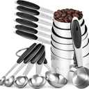 Measuring Cups and Spoons Set: U-Taste 18/8 Stainless Steel 12 Pieces Metal Stacking Kitchen Baking Cooking Food Measure Set 7 Cups 5 Spoons with Strengthened Weld Joints (Black, Upgraded Version)
