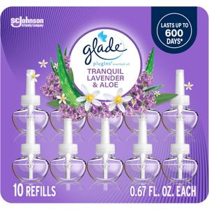 Glade PlugIns Refills Air Freshener, Tranquil Lavender & Aloe, Scented and Essential Oils for Home and Bathroom, 0.67 Fl Oz, 10 Count