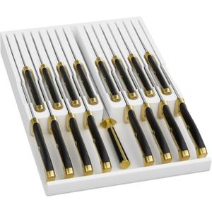 Domax Bamboo In-drawer Knife Block - Kitchen Knife Drawer Organizer Insert, Knife Holder without Knives Large, Drawer Knife Organizer Fits for 16 Knives and 1 Sharpening Steel (Not Included), White