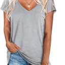 Beluring Womens Summer Tops Deep V Neck Long/Short Sleeve Shirt Loose Casual Tee T-Shirt, Medium, Gray