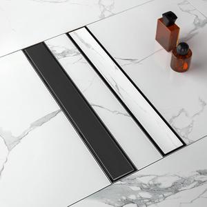 28-Inch Linear Shower Drain with Tile Insert Grate, SUS 304 Stainless Steel Linear Drain, Matte Black Long Rectangle Shower Floor Drain with Leveling Feet, Hair Strainer, Fits Bathroom