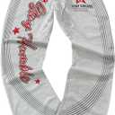 Men's Graphic Print Flared Leg Sweatpants Striped Drawstring Bell Bottom Pants, M