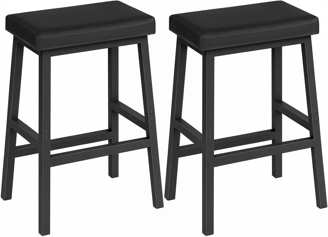 HOOBRO Bar Stools, Set of 2 Bar Chairs, Counter Height Bar Stools, 24 Inch Barstools for Kitchen Counter, PU Upholstered Kitchen Stools, for Kitchen, Bar, Dining Room, Black BB01MD01