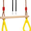 Covzoe Trapeze Bar, 16" Adjustable Height Wooden Swing Set, Trapeze Climbing Bar Assembly with Rings, Gym Hanging Accessories Playground Attachments