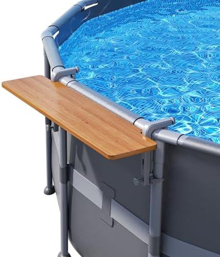 POOLHACKER Poolside Bar, Swim Up Bar Exclusively for Above-Ground Round Pools. Patio Poolside Table Smart Fold Easy Maintenance, Weather Resistant Stable Tabletop (Cedar Brown-Nordic Pine)