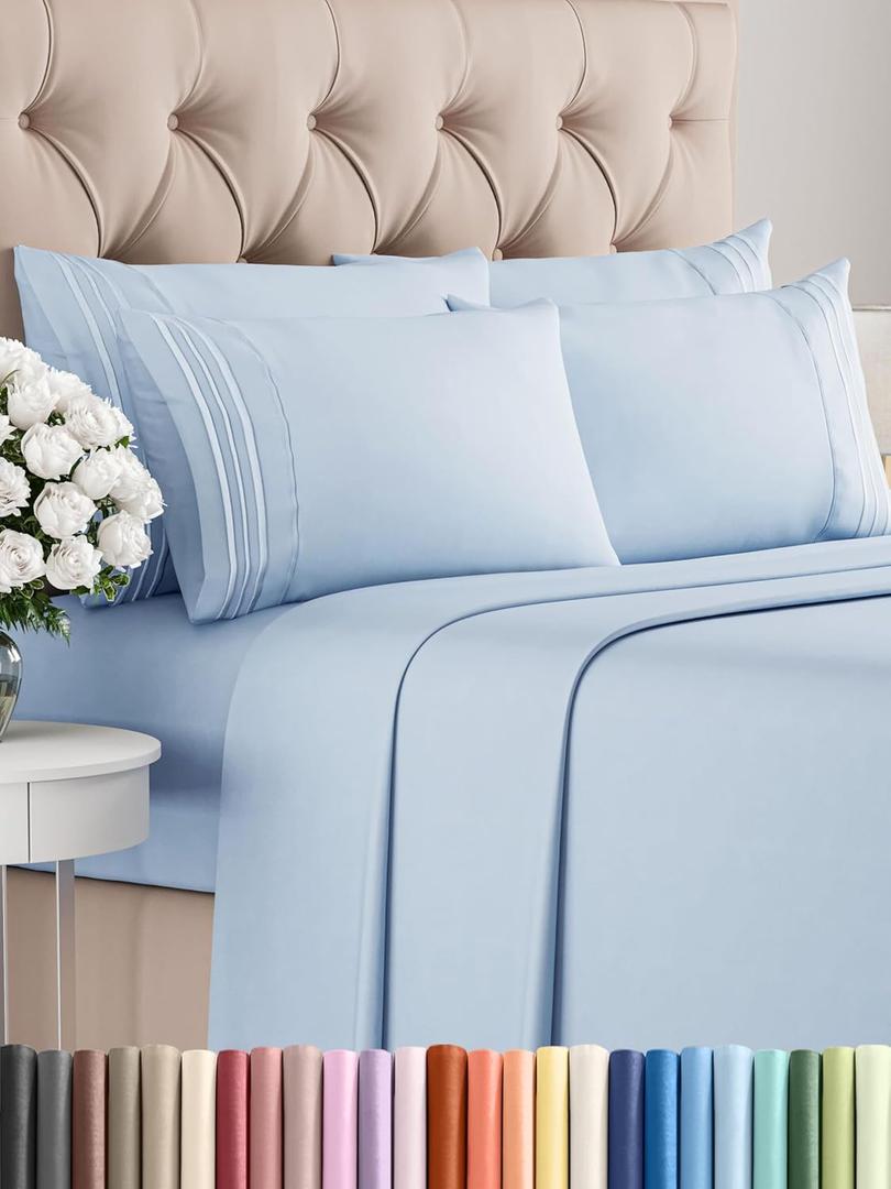 King 6 Piece Sheet Set - Comfy Breathable & Cooling - Ultra Soft Hotel Luxury Bedding Set w/ 8-16 Inch Deep Pockets - 1 Flat & 1 Fitted Sheet & 4 Pillowcases - Wrinkle Free and Easy Care - Sky Blue