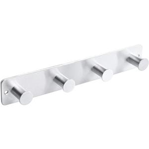 Coat Rack Hooks for Wall, Screw-in and Adhesive, Stainless Steel, Door Hook With 4 Heavy Duty Hooks for Coat Hat Towel Key (Silver) (4 Hooks)