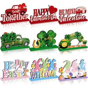 Bucherry 9 Pcs Easter Wooden Table Decoration Sign Easter Bunny Table Centerpieces Holiday for Spring Home Office Party Favors