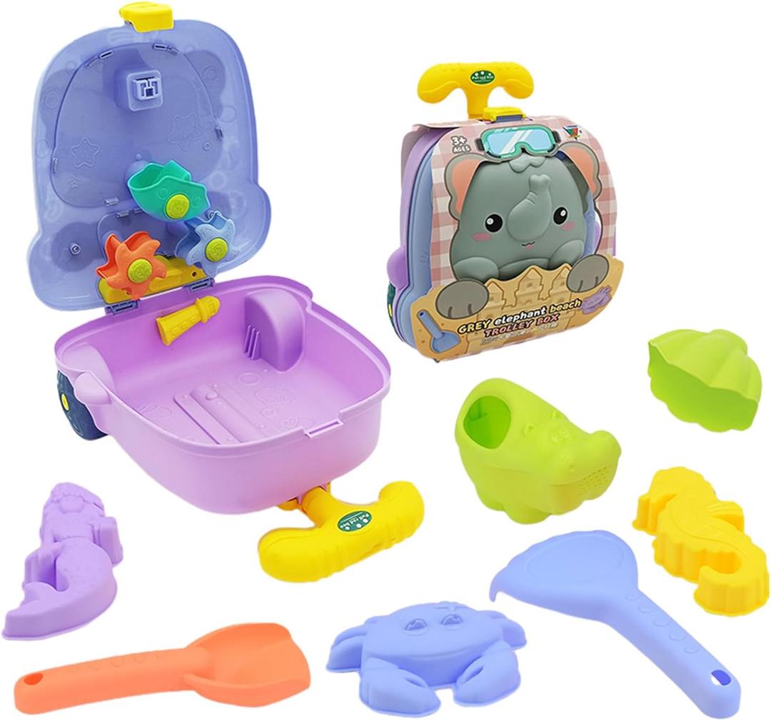 Sand Toy Suitcase for Sculpture Shovel Mold Seaside 8Pcs Beach Water Play Party Favor Sandcastle for Play (Q, Gray)