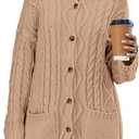Saodimallsu Womens Cable Knit Cardigan Sweaters Fall Oversized Long Sleeve Button Open Front Knit Sweater Coats (Medium, Khaki)