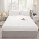 LIFETOWN 100% Jersey Knit Cotton Fitted Sheet Set, Tshirt Feel, Extra Deep Pocket, Wrinkle-Free Ultra Soft (Off White, Queen)