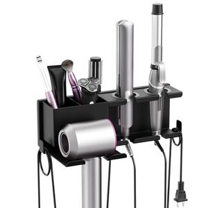 YSD Hair Dryer Holder Wall Mounted, Metal Hair Tools Organizer, Hair Dryer Holder for Blow Dryer, Curling Iron, Straightener, 3 in 1 Bathroom Hair Tool Organizer, Black