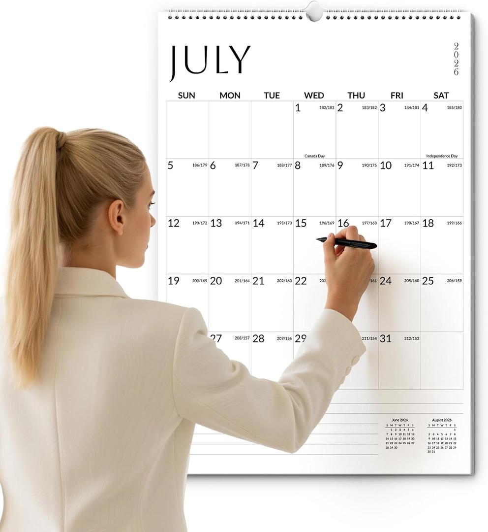 SUNEE 2026-2027 Wall Calendar Large 22.75"x15.5", 21 Month July Calendar (Ends March 2028), Vertical Extra Large, White Minimalism