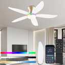 Ceiling fan with light, 48" RGB Low Profile Ceiling fans with Lights and Remote Control, Dimmable, DC Reversible Motor, Noiseless, 6 Speeds Flush Mount White Ceiling Fan for Bedroom