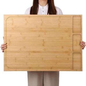 30 x 21 in Extra Large Bamboo Cutting Board and Stovetop Cover, Stove Top Cover Chopping Board with Detachable Legs and Juice Groove, Sink Cover Board, for Restaurant Kitchen Countertop (30"L x 21"W)
