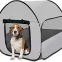 LUCKITTY Pop-Up Dog Kennel Enclosure Large - Portable Outdoor Pet Crate with Carry Bag, Waterproof Travel Carrier for Car, Camping Home, Grey