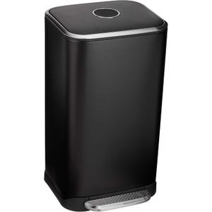 Amazon Basics Rectangular Metal Trash Can With Soft-Close Foot Pedal, 32 liter/8.5 gallon, 14"L x 14"W x 25.3"H, Black