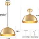 Gold-Electroplated Industrial Pendant Light 11.8inches 2 Packs,Mental Hanging Light Fixtures for Kitchen Island,Dome Pendant Light,Ceiling Light Fixtures for Restaurant Dining Room Aisle