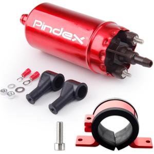 Pindex Universal External In Line Fuel Pump,116 PSI High Pressure 12V Electric Pump Injection Systems Compatible with 0580464070 0580453911 0580463017 0580464023,Red