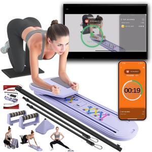 Pilates Board - Mini Pilates Reformer, Portable Pilates Reformer Board for Home Workout, Foldable Multifunctional Pilates Slider Board with with App Counter Included
