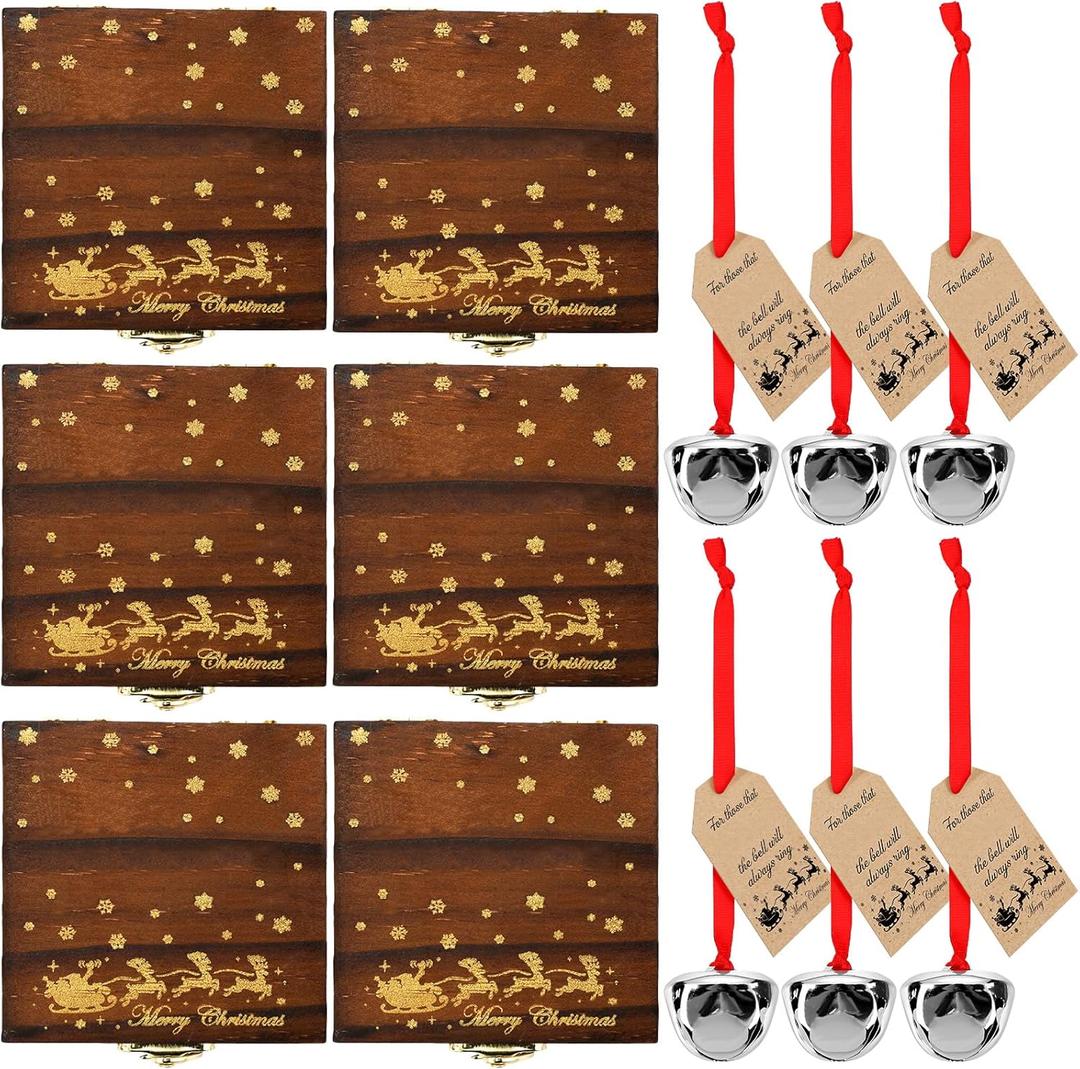 Ceenna 6 Sets Christmas Believe Bell Gifts Polar Ornaments Bulk Santa Bells Christmas Polar Train Party Gifts Decorations Tree Decor (Brown)