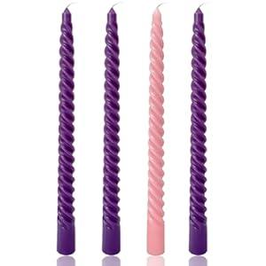 10 Inch Spiral Taper Candles Set for Advent Christmas, 4 Pack Advent Candlesticks for Seasonal Celebration