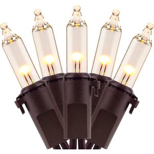 YULETIME 100 Count Clear Warm White Christmas Lights, 33 Feet Brown Wire UL Certified Incandescent-Like LED Mini String Lights